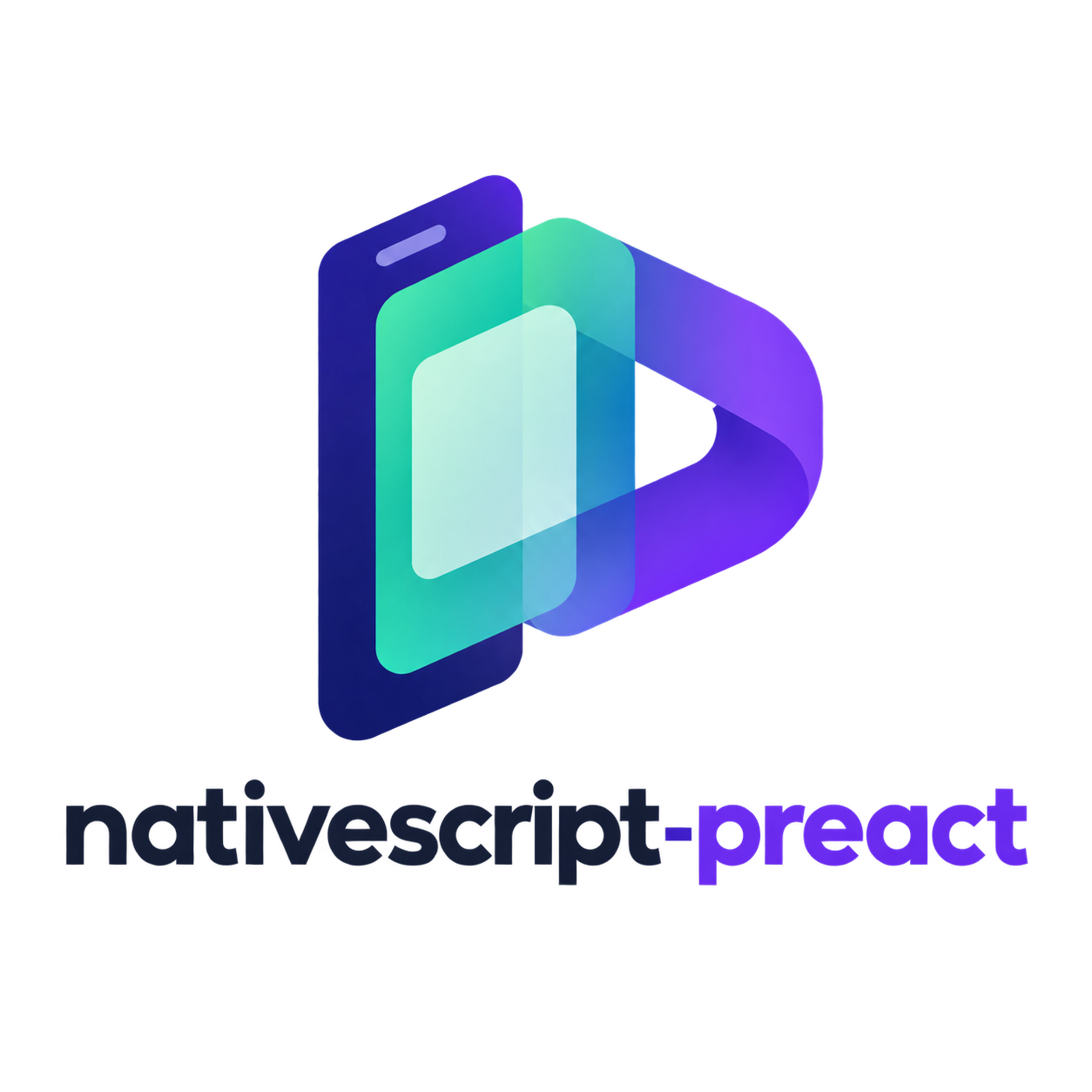 NativeScript Preact: a layered purple and mint P with the project wordmark